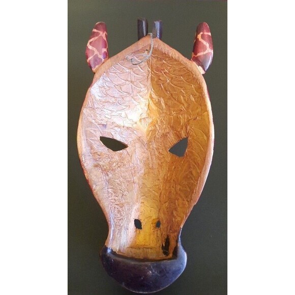 Hand Carved Wood Crafted 10" African Mask Wall Hanging Art Decor Giraffe Safari - Picture 5 of 6